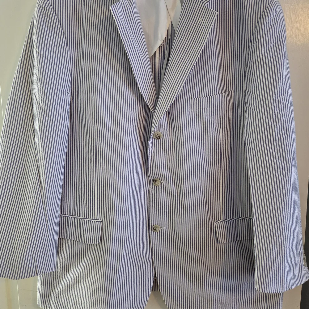 Men's Ibiza Striped Navy Seersucker Blazer - Picture 2 of 12